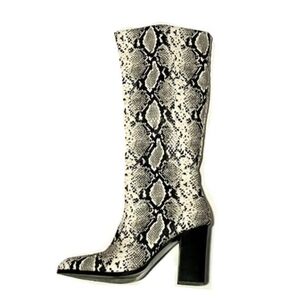 Mango Snakeskin Knee-High Boots w/ Chunky Stacked Heel Size 7.5